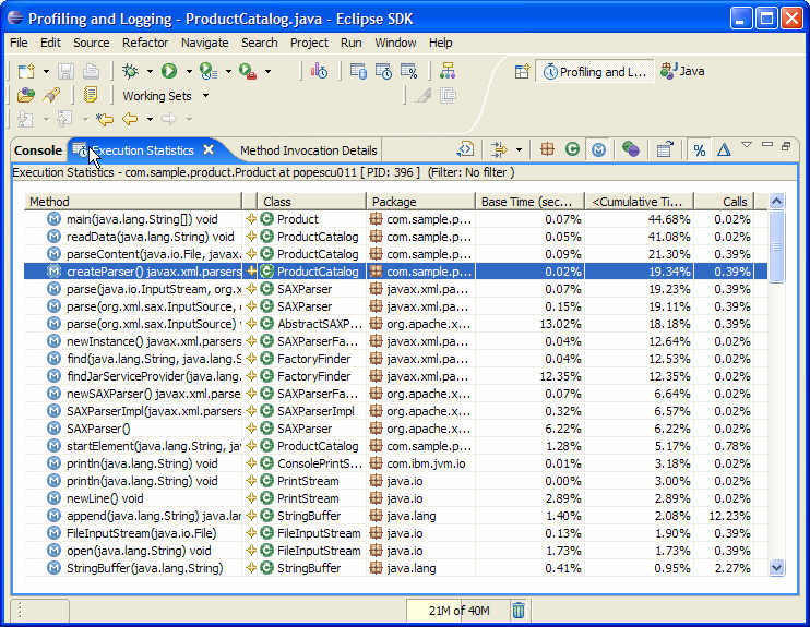 Execution Statistics view